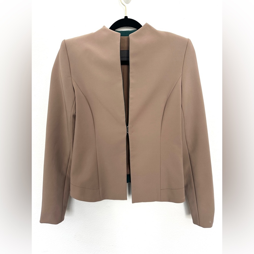Scanlan Theodore Crepe‎ Knit Jacket silk lining size 8 Tan